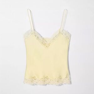 Zara 100% Silk Kate Moss Elegant Butter Yellow Lace Trim Camisole Top